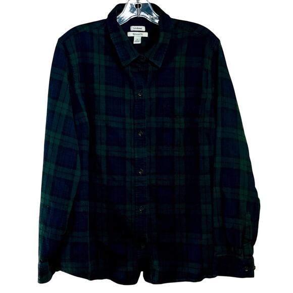 L.L. Bean Flannel Shirt Relaxed Fit Womens Plus 1X L/S Black Watch Plaid Cotton - Picture 1 of 5